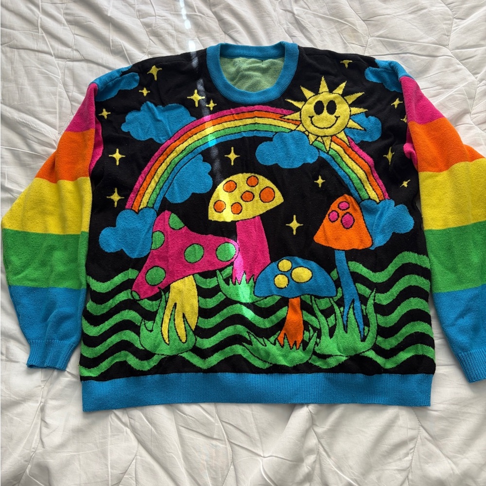 Bright Psychedelic Mushroom Rainbow Crewneck Sweater